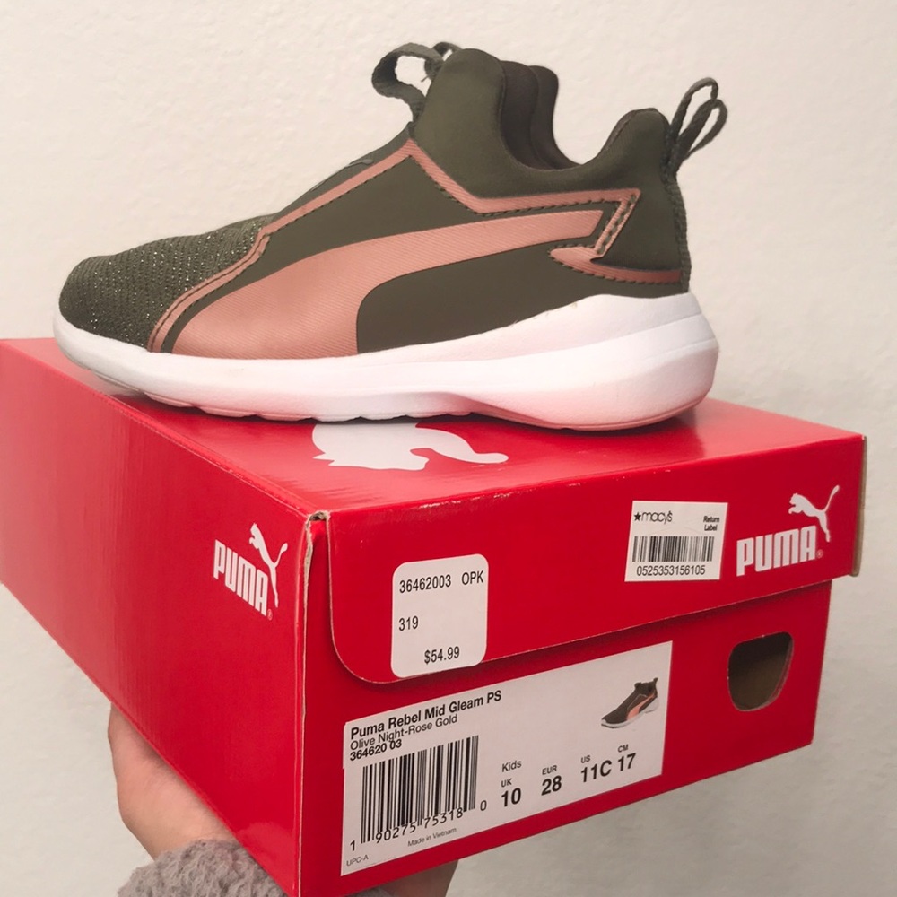 Puma girls size 11c olive night rose gold